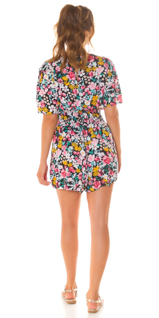 Summer Playsuit short sleeve with detail to tie Black